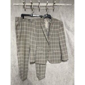 Alain Dupetit Suit‎ Men 42R 44R Gray Glen Plaid 2B Slim Peak Pants 38X31 Luxury